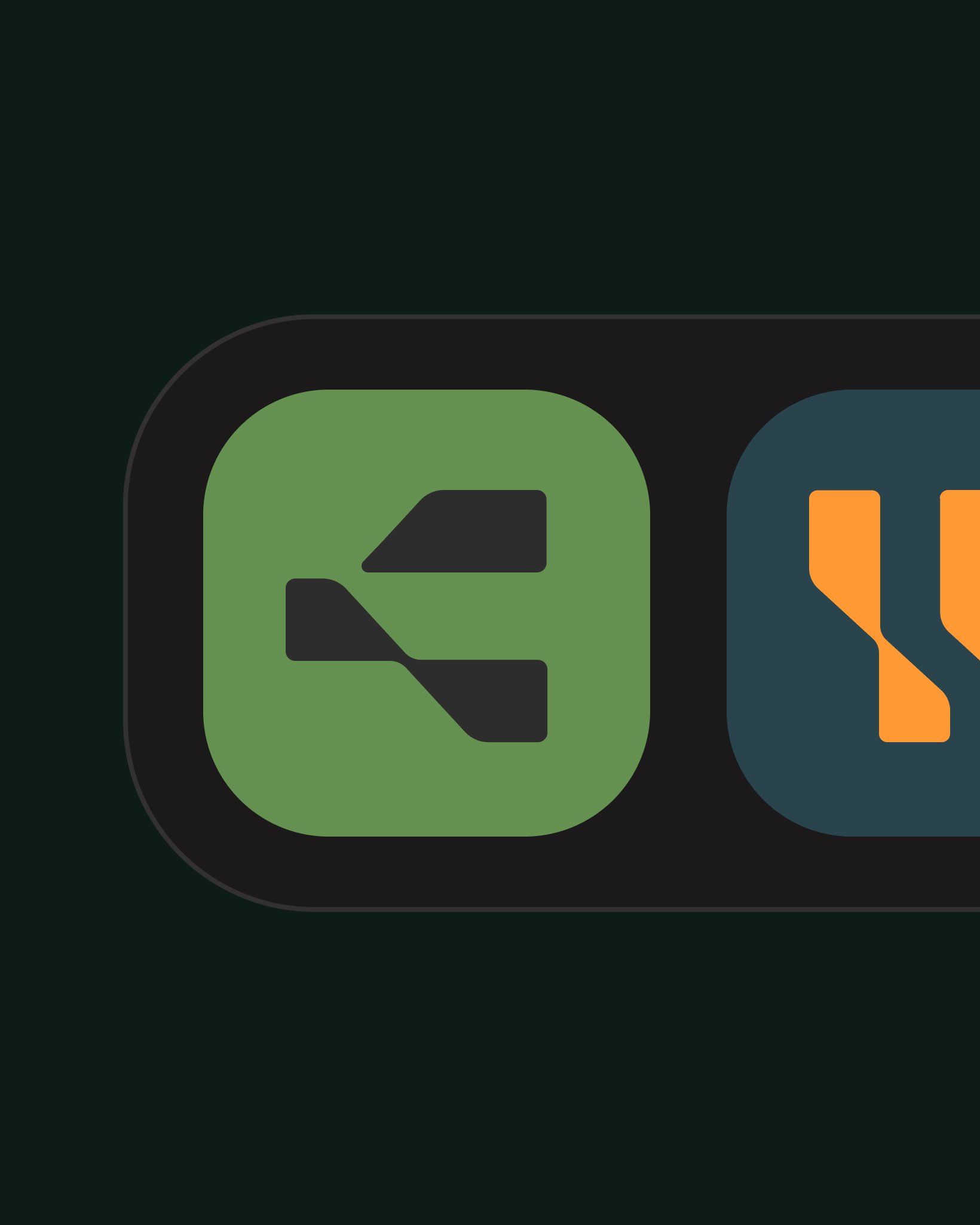 Green square app icon with a black geometric symbol, shown on a dark interface.