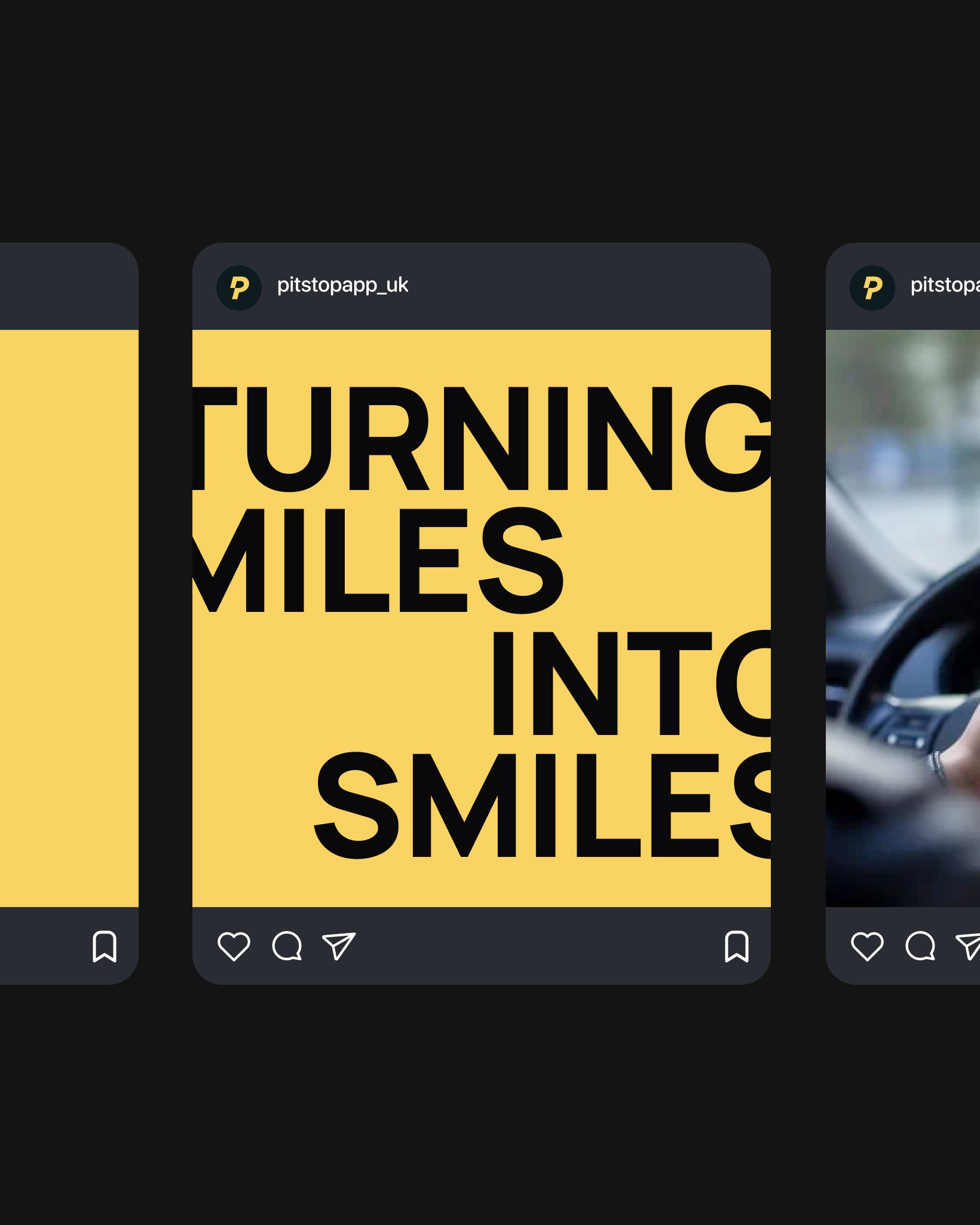 Social media-style graphic with large black text on a yellow background reading ‘Turning Miles Into Smiles.'