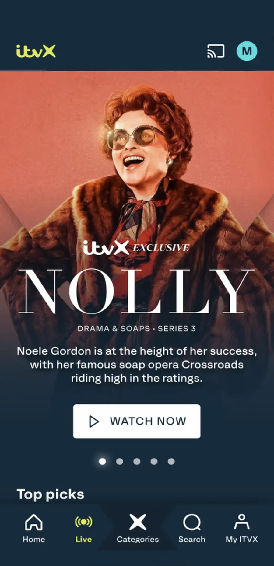 ITVX app home screen featuring Nolly