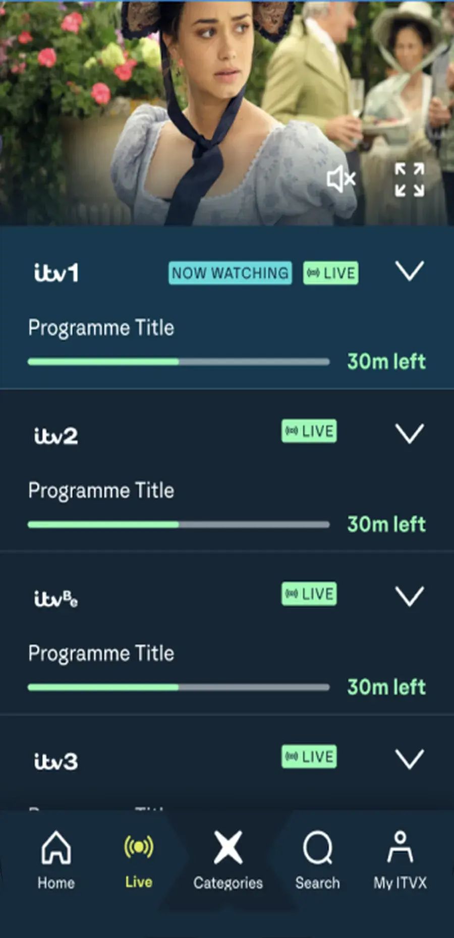 ITVX app live TV channel guide