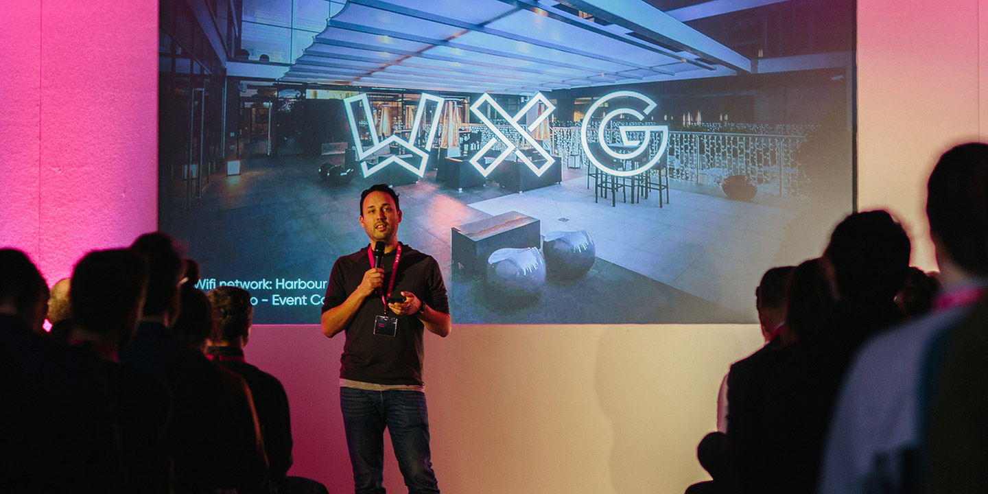 Laurent talking at WXG in 2017